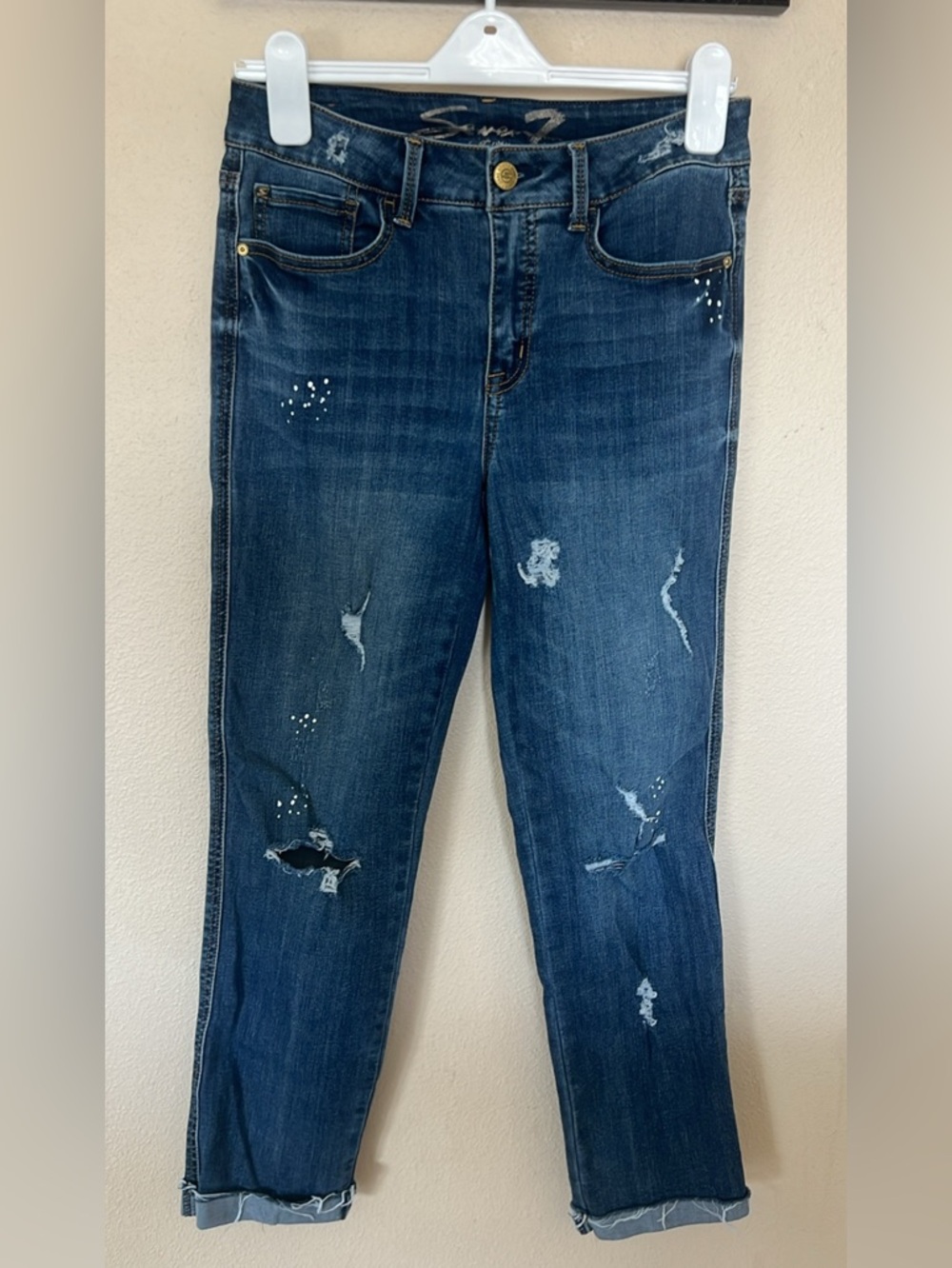 Seven7 Dark Blue Distressed Skinny Jeans